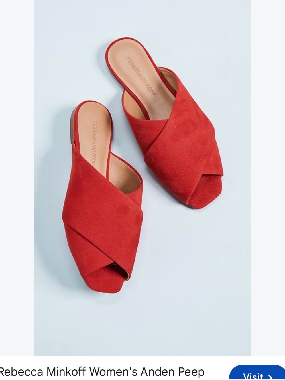 Rebecca Minkoff Womenโs Red Anden Peep Toe Slide, Cherry, 9M